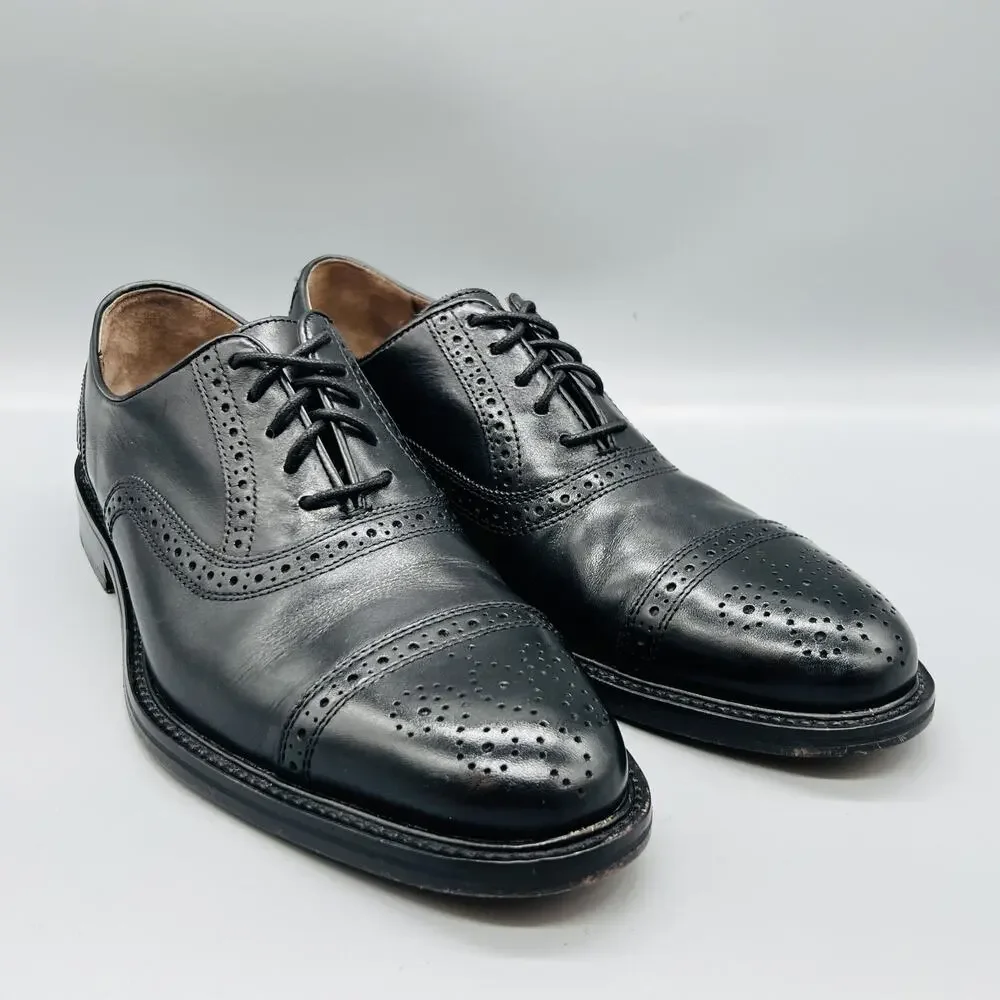 Johnston & Murphy Shoes Mens 8.5 Black Leather Cap Toe Oxford Dress Brogue
